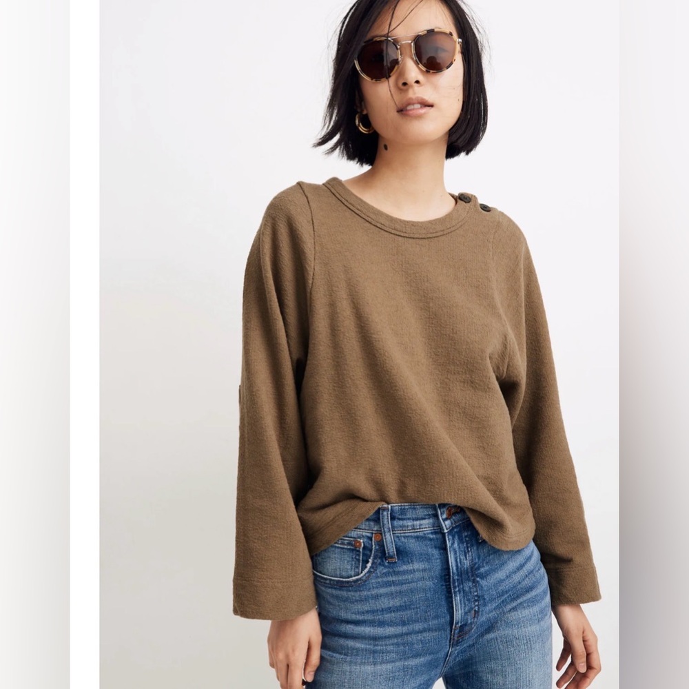 Madewell Shoulder-Button Elbow-Patch Top British Surplus Green Size Medium